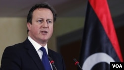Britain's Prime Minister David Cameron in Tripoli, Jan. 31, 2013
