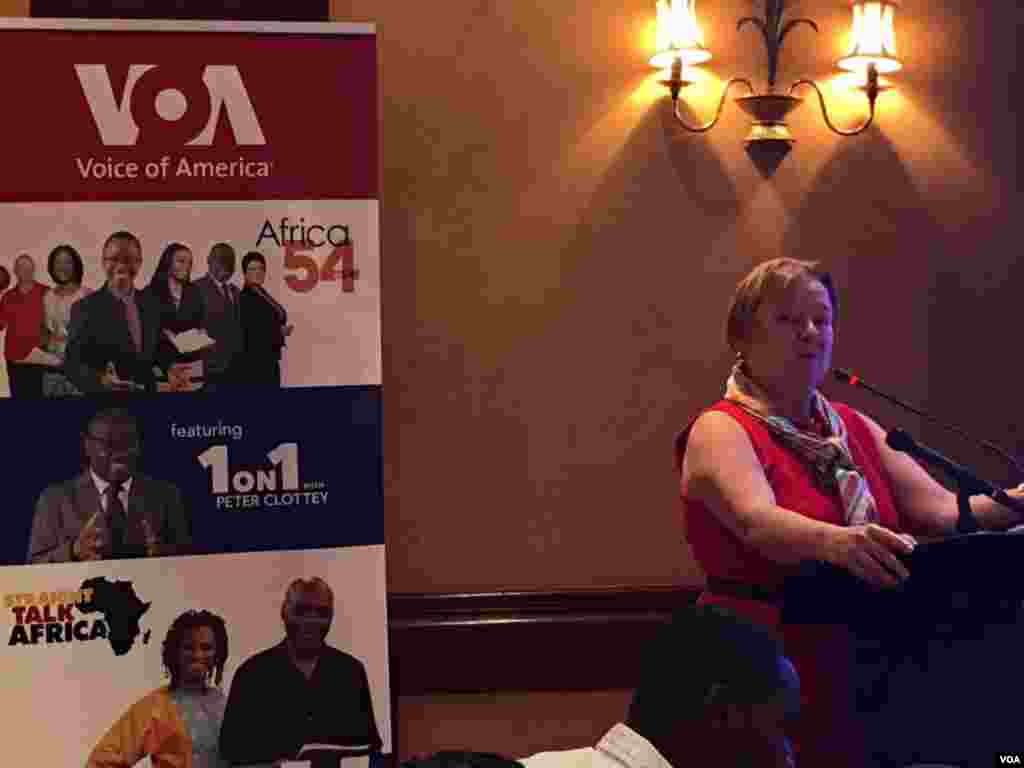 VOA Director Amanda Bennett giving a keynote speech at the VOA affiliate conference in Nairobi, Kenya.