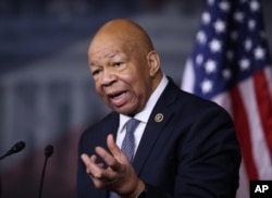 FILE - Rep. Elijah Cummings, D-Md., holds a news conference on Capitol Hill, Jan. 12, 2017, to discuss then-President-elect Donald Trump's conflicts of interest and ethical issues.