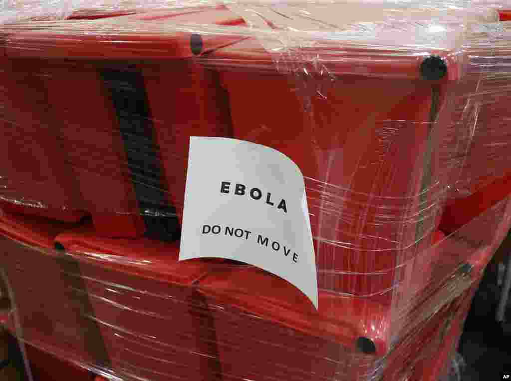 Medical supplies bound for West Africa to combat Ebola are prepared for shipment inside the warehouse of Project C.U.R.E., in Centennial, Colorado, Sept. 9, 2014.