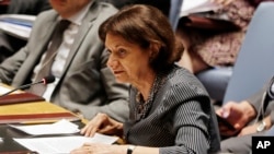 FILE - Rosemary DiCarlo, then the deputy U.S. ambassador to the United Nations, speaks before the Security Council at U.N. headquarters, Aug. 5, 2014. She said Dec. 8, 2020, that Sudan's progress can "still be derailed by the many challenges it faces."