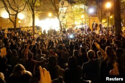 Demonstrators gather during a protest against the election of Republican Donald Trump as president of the United States in Portland, Ore., Nov. 11, 2016.