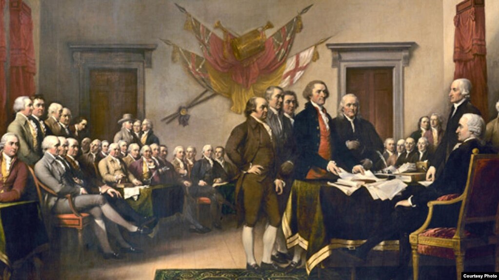 Declaration of Independence, an 1819 painting by John Trumbull depicting the Committee of Five presenting their draft to the Second Continental Congress on June 28, 1776.