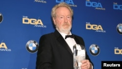 Ridley Scott, winner of the Lifetime Achievement in Feature Film Award, poses for photographers at the 69th annual DGA Awards in Beverly Hills, California, Feb. 4, 2017.