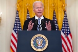 President Joe Biden speaks about Afghanistan from the East Room of the White House, Monday, Aug. 16, 2021, in Washington. (AP Photo/Evan Vucci)