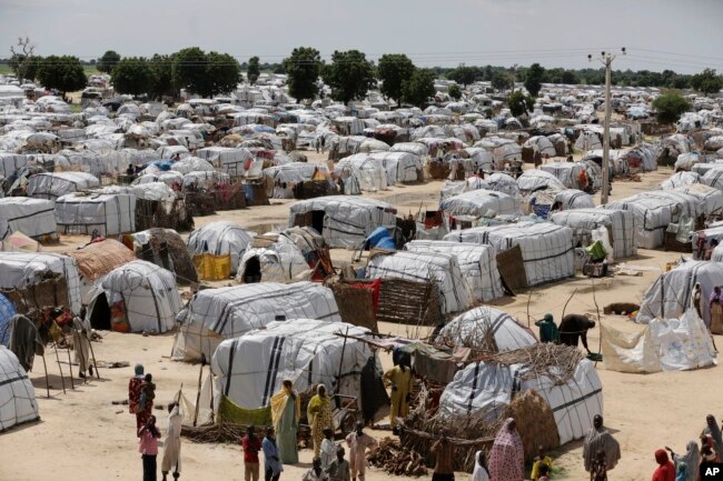 FILE - A photo shows a general view of one of the biggest camps for people displaced by Boko Haram and likeminded Islamist extremists in Maiduguri, Nigeria, Aug. 28, 2016.