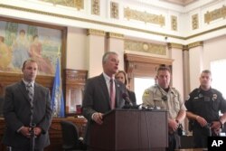 FILE - South Dakota Attorney General Marty Jackley announced charges against two consultants who worked with a Native American tribe on its plans to open the nation's first marijuana resort during a news conference Aug. 3, 2016, in Flandreau, S.D.