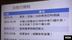 台湾立法院有关亚投行的质询图卡（美国之音张永泰拍摄）
