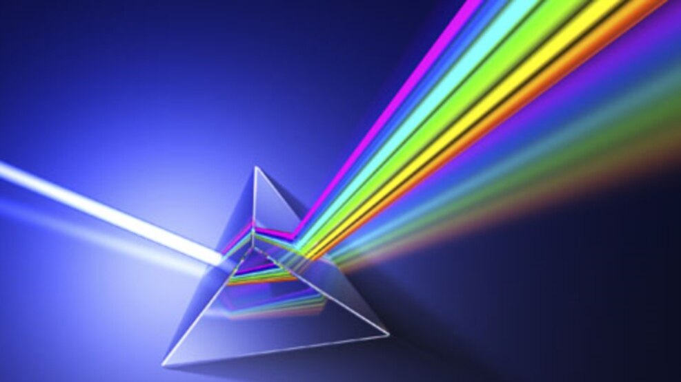 Isaac Newton showed that a prism of glass can separate white light into a spectrum of colors.