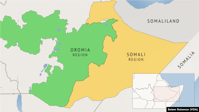 A map of Ethiopia’s Oromia and Somali regions