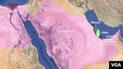 چهار کشوری که به رنگ صورتی مشخص شده اند، با قطر قطع رابطه کرده اند. 