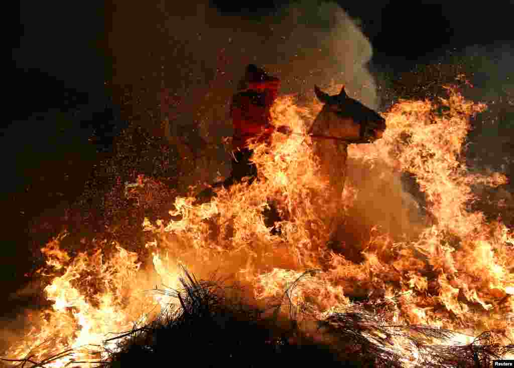 پرش یک اسب از روی آتش در جشن لومیناریاس. این جشن شب قبل از روز &laquo;سنت آنتونی&raquo; مقدس که حامی&zwnj; حیوانات است، در اسپانیا برگزار می شود. &nbsp;
