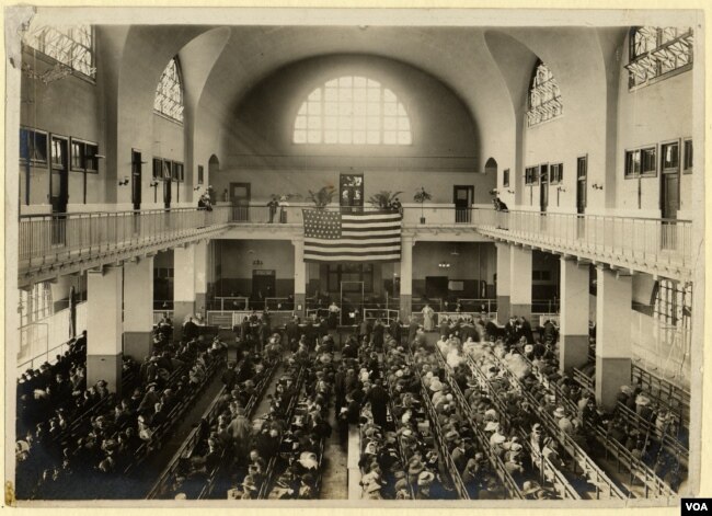 The Great Hall at Ellis Island, circa 1912, where immigrants underwent medical and legal examinations before immigration officers. (NPS/Statue of Liberty NM)