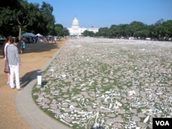 More than one million handmade bones were laid out in front of the U.S. Capitol in Washington to focus attention on genocide. (VOA/J. Taboh)