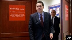 House Intelligence Committee Chairman Rep. Devin Nunes, R-Calif. arrives to give reporters an update about the ongoing Russia investigation, March 22, 2017, on Capitol Hill in Washington.