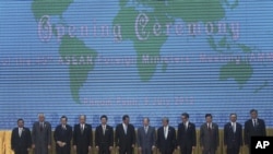 ASEAN countries' Foreign Ministers at the opening of the 45th Association of Southeast Asian Nations Foreign Ministers' Meeting in Phnom Penh, Cambodia, July 9, 2012