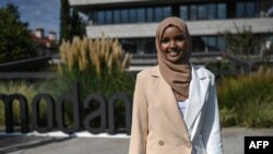 Somali American former model Halima Aden poses Sept. 14, 2021, during an event in Istanbul.