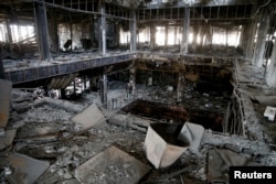 General view of the library of the University of Mosul burned and destroyed during the battle with Islamic State militants, in Mosul, Jan. 30, 2017.