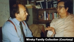 FILE - Jonathan Mirsky, left, with Fang Lizhi, a Chinese astrophysicist who was also one of the country's most celebrated dissidents.