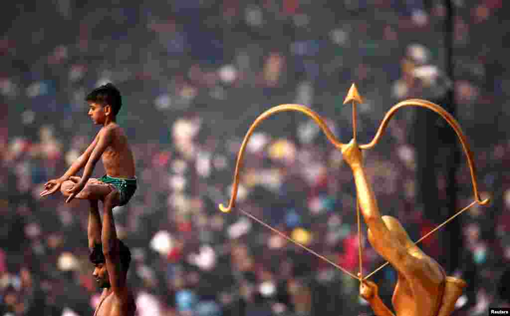 Indian artists perform during the Republic Day parade in New Delhi, India.