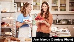 Singer/songwriter Sara Bareilles, right, and actress Jessie Mueller on the set of "Waitress." (Joan Marcus)
