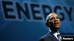 바락 오바마 대통령이 지난해 8월 네바다주 라스베거스에서 열린 '전미 청정에너지회의'에서 연설하고 있다. 