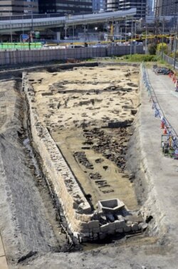 This undated photo provided Wednesday, Aug. 26, 2020, by Osaka City Cultural Properties Association shows the "Umeda Grave" burial site in Osaka, western Japan. (Osaka City Cultural Properties Association via AP)