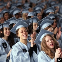 Graduating seniors cheer at the commencement for Barnard College, in New York (File)