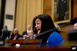 Rep. Pramila Jayapal, D-Wash, reacts as Acting Attorney General Matthew Whitaker tells Judiciary Committee Chairman Jerrold Nadler, D-N.Y., that his time has expired as he appears before the House Judiciary Committee on Capitol Hill, Feb. 8, 2019.