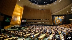 Majelis Umum Perserikatan Bangsa-bangsa (PBB) sebelum pemungutan suara, di markas besar PBB di New York, 21 Desember 2017.