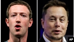 A combo of file images shows Facebook CEO Mark Zuckerberg (L), and Tesla and SpaceX CEO Elon Musk. 