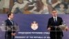 Predsednik Srbije Aleksandar Vučić (desno) i kancelar Austrije Sebastijan Kurc na zajedničkoj konferenciji za novinare nakon sastanka u Beogradu, Srbija, 4. septembra 2021. (Foto: AP, Darko Vojinović)