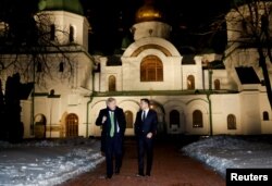 British Prime Minister Boris Johnson and Ukrainian President Volodymyr Zelenskiy meet in Kyiv, Ukraine, Feb. 1, 2022.
