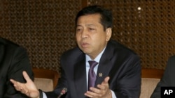 印度尼西亞諾凡多議長7月18日議會新聞發佈會上。