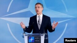 NATO Secretary General Jens Stoltenberg speaks after a NATO-Russia Council at the Alliance's headquarters in Brussels, Belgium, April 20, 2016.