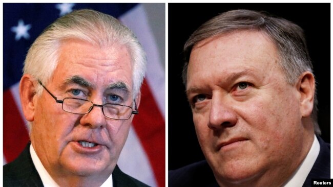Una combinación de fotos muestra el saliente secretario de Estado de EE.UU., Rex Tillerson, y al director de la CIA, Mike Pompeo, quien ha sido propuesto por el presidente Donald Trump para secretario de Estado.
