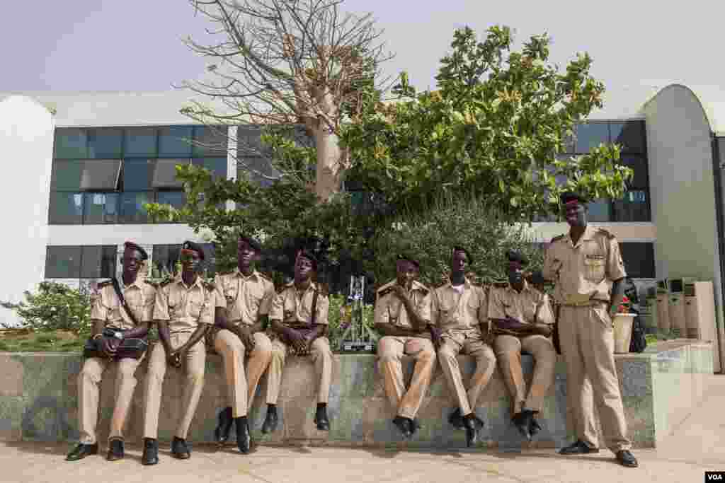 The team from Prytanee Military school in St. Louis, Senegal, pose with their robot at the 2017 Pan-African Robotics Competition in Dakar, Senegal, May 19, 2017. (R. Shryock/VOA)