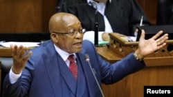 FILE – South African President Jacob Zuma addresses parliament in Cape Town, Nov. 2, 2017.