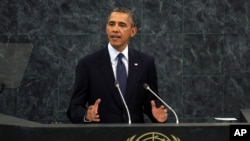 U.S. President Barack Obama addresses the 68th session of the United Nations General Assembly, Sept. 24, 2013. (AP Photo/Richard Drew)