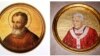 A diptych of mosaics depicting Saint Celestine V, left, and Pope Benedict XVI, taken Feb. 11, 2013.