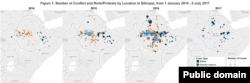 Maps of conflict in Ethiopia from a report by the Armed Conflict Location and Event Data Project