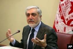 FILE - Afghan Chief Executive Abdullah Abdullah speaks during a press conference in Kabul, Afghanistan, Feb. 4, 2019.