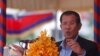 Perdana Menteri Kamboja Hun Sen menyampaikan sambutan pada upacara peletakan batu pertama Proyek Perlindungan Banjir di Phnom Penh, Kamboja, 4 Maret 2019.