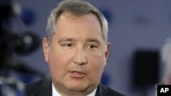 Dmitry Rogozin speaks to the media at a Global Policy Forum in Russia old city Yaroslavl, Russia, Sept. 7, 2011. 