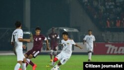 ျမန္မာ-ကာတာ အႀကိတ္နယ္။ (ဓာတ္ပံု- ျမန္မာႏုိင္ငံ ေဘာလံုးအဖဲြ႔ခ်ဳပ္)