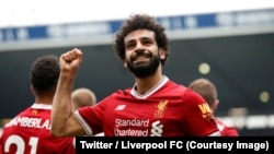 Mohamed Salah célèbre son but lors du match contre West Bromwich, 21 avril 2018. (Twitter/FC Liverpool)