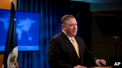 Ngoại trưởng Mỹ Mike Pompeo phát biểu về vấn đề Hong Kong tại cuộc họp báo ở Bộ Ngoại giao Hoa Kỳ hôm 18/11/19. 