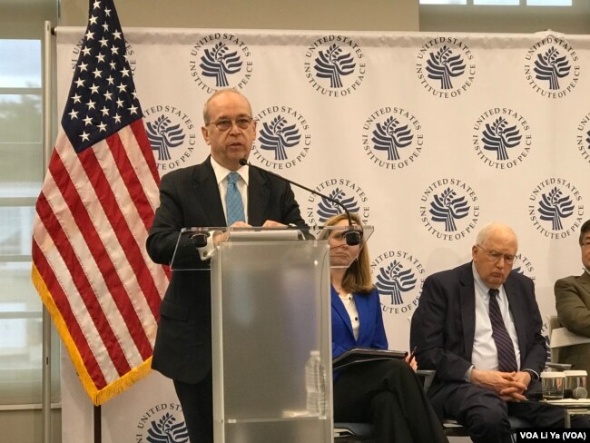 前美国助理国务卿拉塞尔2019年5月6日在美国和平研究所举行的报告发布会上讲话。