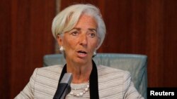 International Monetary Fund (IMF) Managing Director Christine Lagarde speaks during a media briefing following her meeting with President Muhammadu Buhari in Abuja, Nigeria, Jan. 5, 2016 