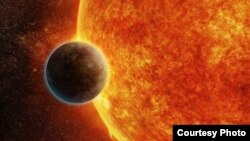 Illustration représentant l'exoplanète rocheuse LHS 1140 en orbite autour d’une étoile naine rouge à 40 années-lumière de la Terre, qui pourrait être le nouveau détenteur du titre «meilleur endroit pour rechercher des signes de vie au-delà du système solaire.»